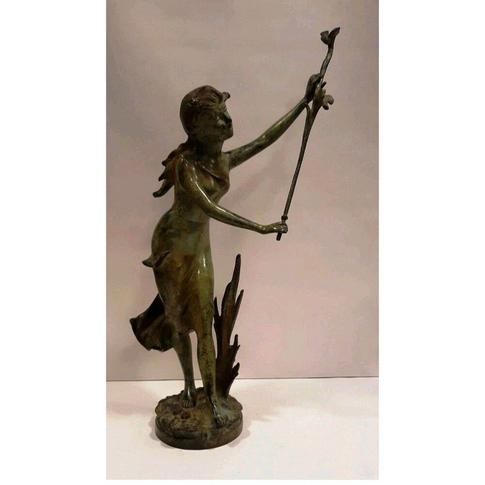 Vintage French Art Nouveau Bronze Lady Statue 20.5" Tall-with removable scepter